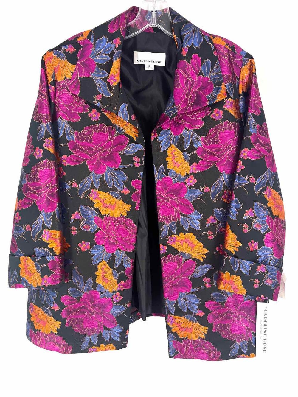 Caroline Rose Size XL Bk/Pk/Or Floral Metallic NEW Designer Jacket